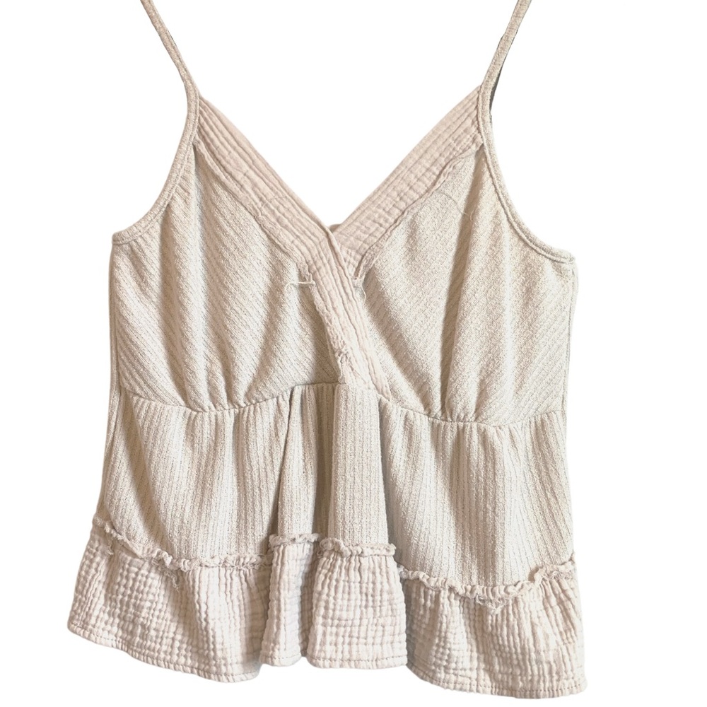 NWOT Peach Love Cream Colored Distressed Gauze Tank Top